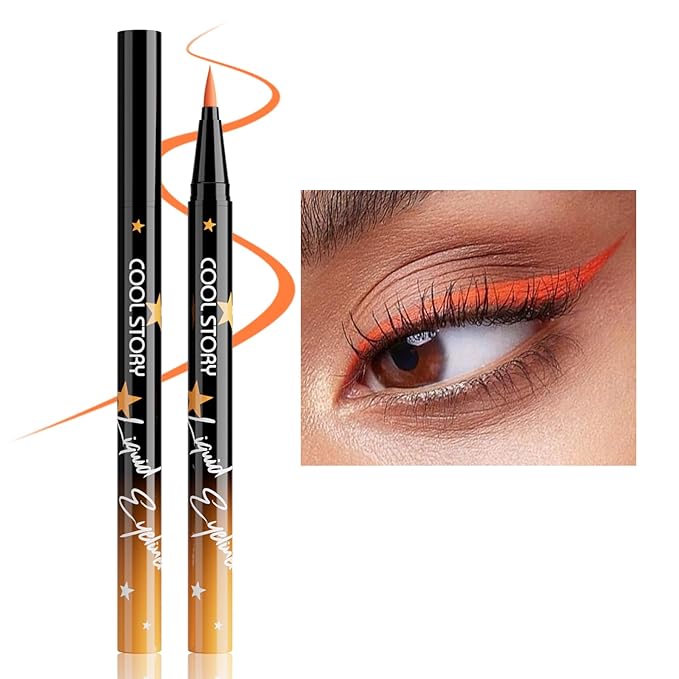 COOL STORY Liquid Eyeliner Waterproof Smudge Proof Eye Liner, 24H Long-Lasting, 0.6ml/0.02 fl.oz (Orange Red)