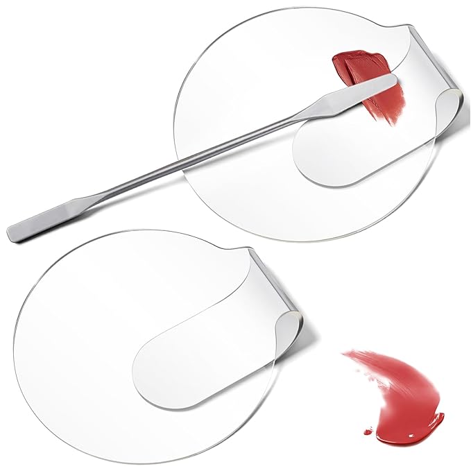 2 Pieces Makeup Mixing Palette with 1Pcs Mixing Stick, Clear Acrylic Makeup Palette Tray, Eyeshadow Hand Cosmetic Foundation Dish Handheld Make Up Plate for Blending