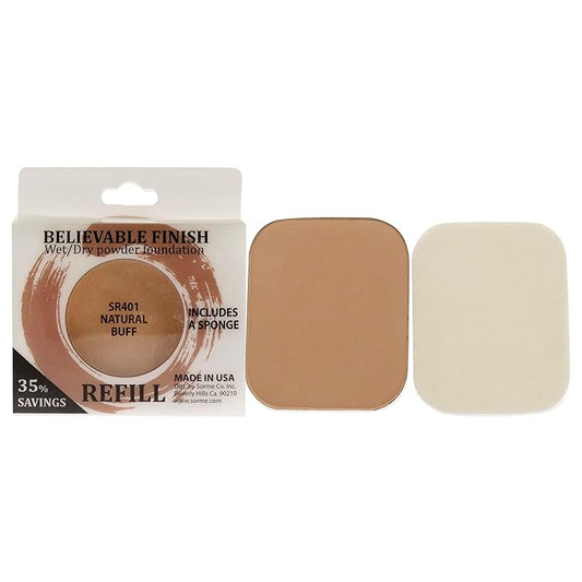 Sorme Cosmetics Believable Finish Powder Foundation Refill in Natural Buff (0.23oz) | Medium to Full Coverage Makeup Foundation Powder | Matte Finish Pressed Powder | Cruelty-Free Powder Makeup