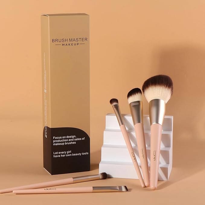 Professional Face Makeup & Foundation Brush Set 5Pcs, Premium Base Brush Kit For Face, Foundation Brush Blush Brush Blurring Angled Liner Crease Brush