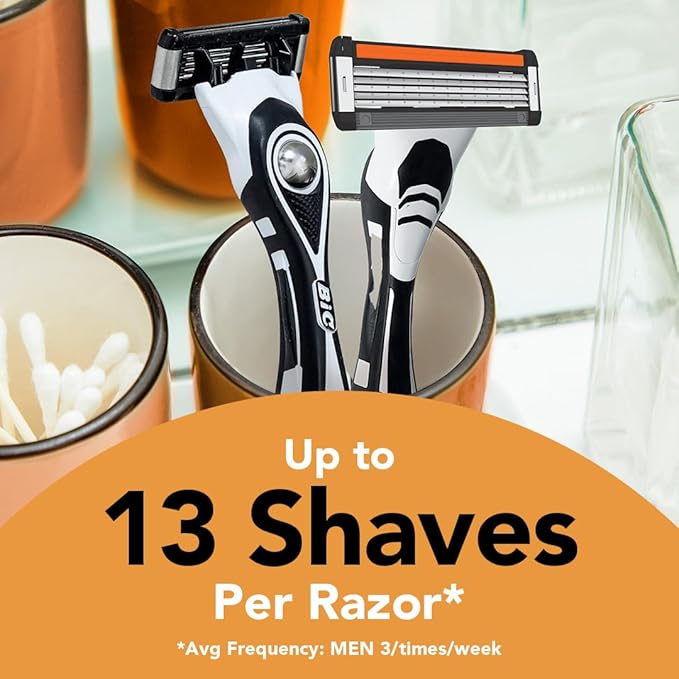 BIC Flex 5 Refillable Razors for Men, Long-Lasting 5 Blade Razors for a Smooth and Comfortable Shave, 1 Handle and 12 Cartridges, 13 Piece Shaving Kit
