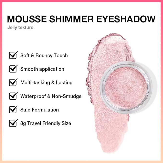 Rose Pink Mousse Single Eyeshadow Palette –Neutral Matte & Shimmer Eyeshadow,Mini Cream Glitter Eye shadow,Long Lasting Highly Pigmented Eye Makeup Compact Travel Siz Eye shadow for Older Women 02#