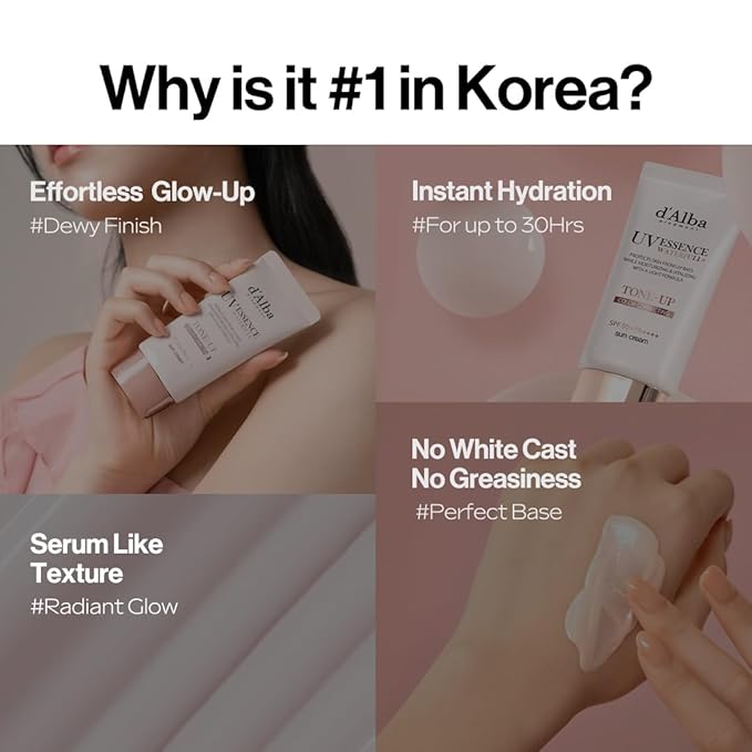 [2 ea] d'alba Piedmont Waterfull Tone-Up Sunscreen Serum BROAD SPECTRUM SPF 50 + Korean Sunscreen for Face, All Skin Tones, Sweat Proof Formula (2 x 1.69 fl.oz.)