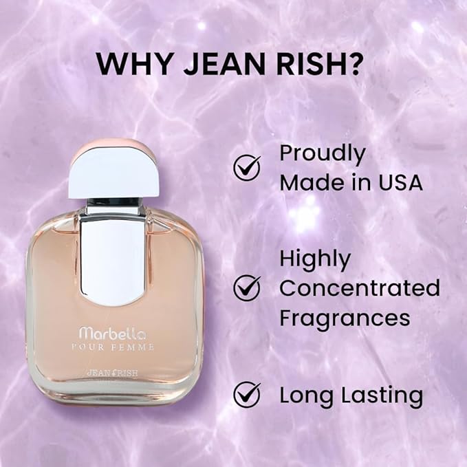 Jean Rish Marbella Eau De Parfum - Perfume for Women (3.4 Fl Oz / 100ml) with Jasmine, Vanilla & Black Currant Notes - Long Lasting and Luxury Fragrance