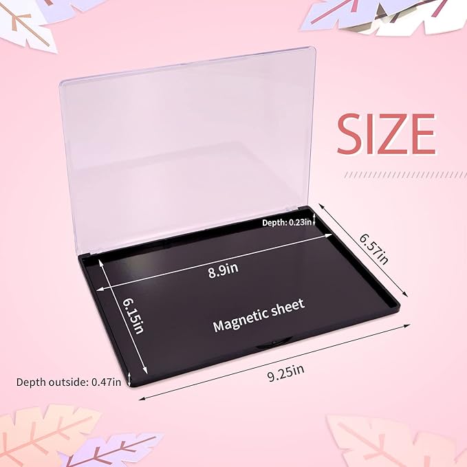 XL Large Empty Magnetic Eyeshadow Palette with Clear Top, Travel Makeup Organizer with 40Pcs Adhesive Metal Stickers For DIY Your Own Powder Palette (XL Large - 9.25'x6.57')