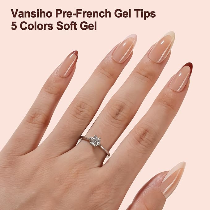 150Pcs French Gel Nail Tips Almond, Vansiho Medium Nail Tips, Pre-French Tips Press on Nails, Acrylic Fake Nails for Nail Art DIY 15 Sizes