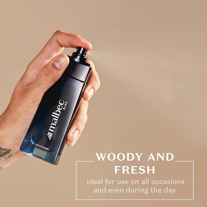 Malbec Bleu Eau de Toilette By O Boticário, Cologne For Men, French Oak Barrel-Aged Red Wine & Fresh Woody Fougére Scent, 3.4 Ounce