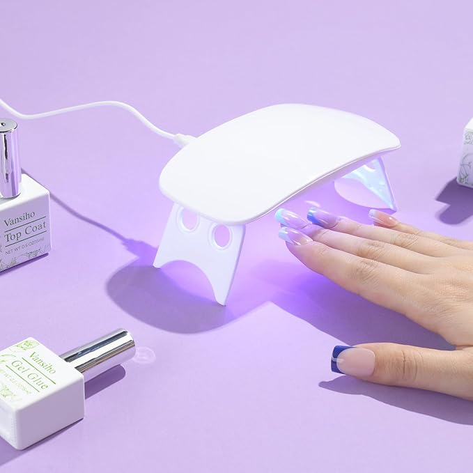 Vansiho French Gel Nails Kit - Long Square French Tip Press on Nails Kit, Nail Gel and Nail Lamp for Gift and Nail Art DIY