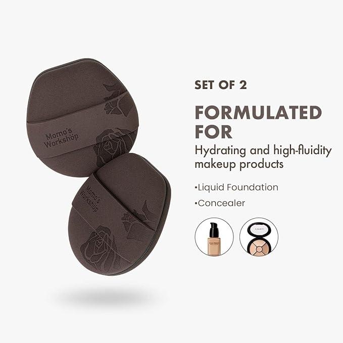 Rose Tatami Makeup Sponge Set,Double-Sided Flat-Edge Shape Rubycell for Liquid Foundations, Non-Absorbent & Fast Blending,Soft, Fluffy & Bouncy, 2 Beauty Puffs &Storage Case