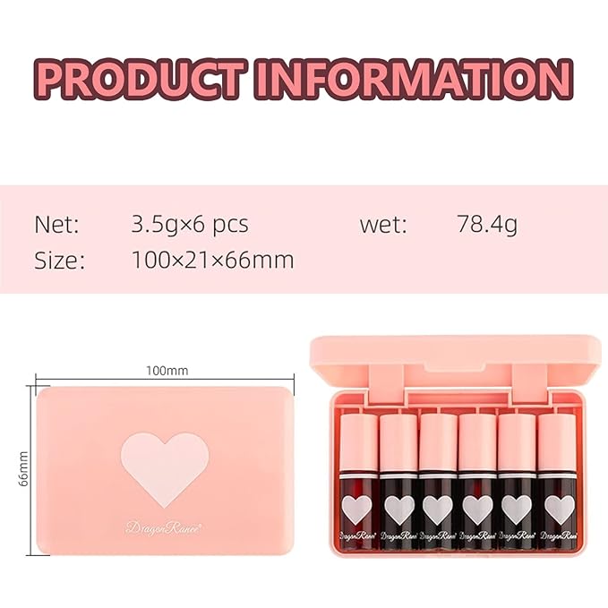 Eakroo 6 Colors Lip Tint Stain Mini Liquid Lipstick, Korean Lip Gloss for Women, Liquid Blush, Lip Plumper Gloss, Lip Makeup, Non-Stick Cup, Lightweight, High Pigment, Long-Lasting, Vivid Color