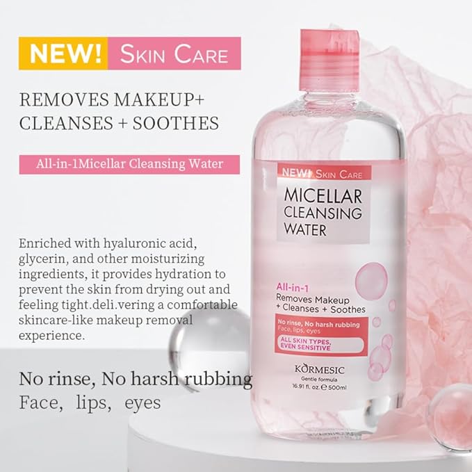 Face Cleanser & Makeup Remover For Eye, Lip & Face Makeup, Micellar Cleansing Water, Gentle Hydrating Formula For All Skin Types - 16.9 Fl Oz