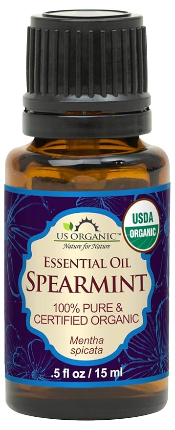 US Organic 100% Pure Spearmint Essential Oil - USDA Certified Organic, Steam Distilled - W/Euro droppers (More Size Variations Available) (15 ml / .5 fl oz)