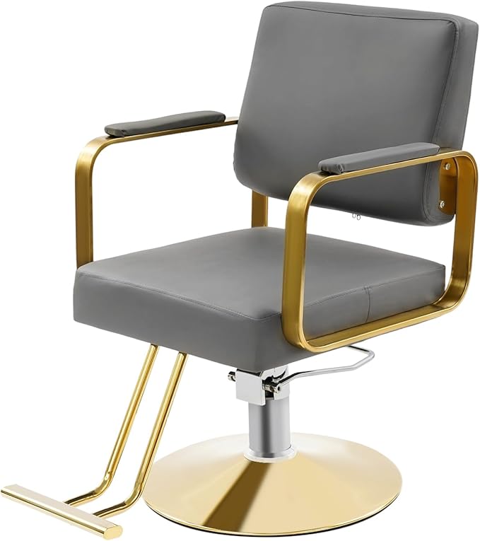 Artist Hand Salon Chair for Hair Stylist, 360° Swivel Hydraulic Barber Chair Barber Styling Chair Tattoo Chair Salon & Spa Chairs for Hair Stylist Women Man, Max Load Weight 440 Lbs (Grey+Gold)