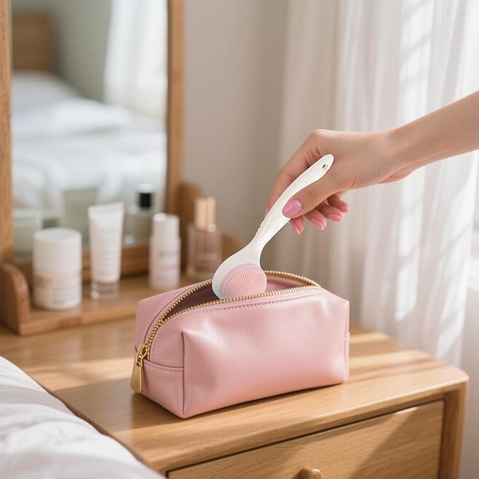 2 Pack Silicone Face Scrubber Exfoliating Brush, Manual Handheld Facial Cleansing Brush Blackhead Scrubber, Soft Bristles Waterproof for Face Skincare (Round-Blue Head+Pink Head)