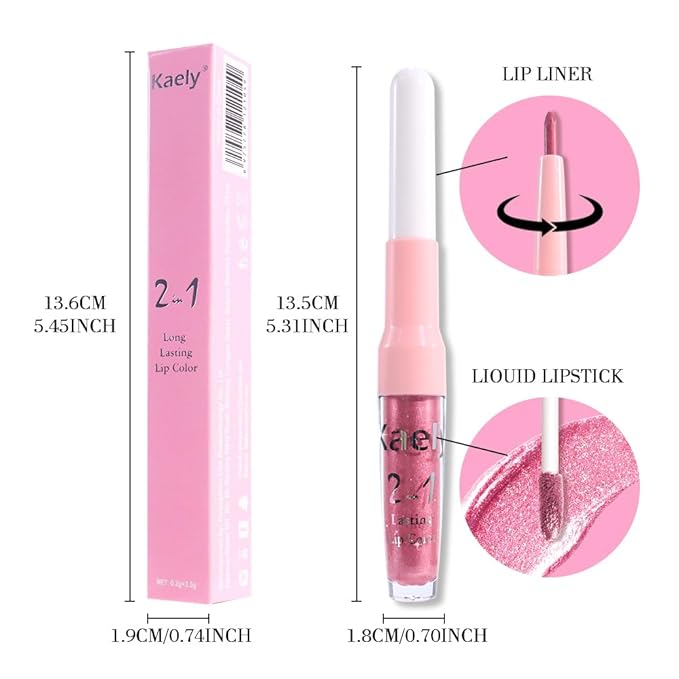 Kaely 2-in-1 Mauve Pink Metallic Lipstick and Lip Liner, Shimmer Liquid Metallic Lipsticks for Women, Glitter Lip Gloss Stain Long Lasting Waterproof Smudge Proof 24 Hour, Vegan Makeup, 12