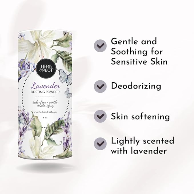 Lavender Talc-Free Dusting Powder with Arrowroot, Oats, Zinc & Magnesium - Soothing Body Powder for Women, Chafing & Deodorizing