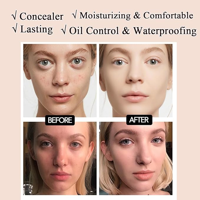 Air Cushion CC Cream Mushroom Head Foundation,BB Cream Makeup Foundation,Moisturizing Concealer,Long Lasting Full Coverage Waterproof,Even Skin Tone for All Skin Types (4# Nude, 20g)