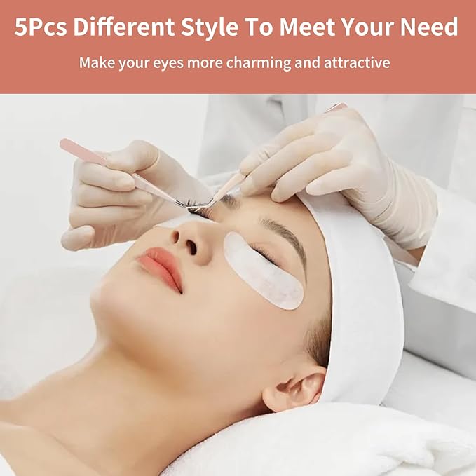 5 Pcs Lash Extension Tweezers, Lash Tweezers for Eyelash Extension, Straight and Curved Eyelash Tweezers, For Professional Eyelash Extension Artists, Girls, Women, Beginners