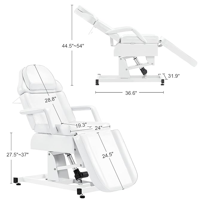 BarberPub Fully Electric Facial Bed with 3 Motor for Esthetician, Electric Tattoo Chair for Client, Facial Bed for Esthetician, Electric Adjustment 2751 (White)