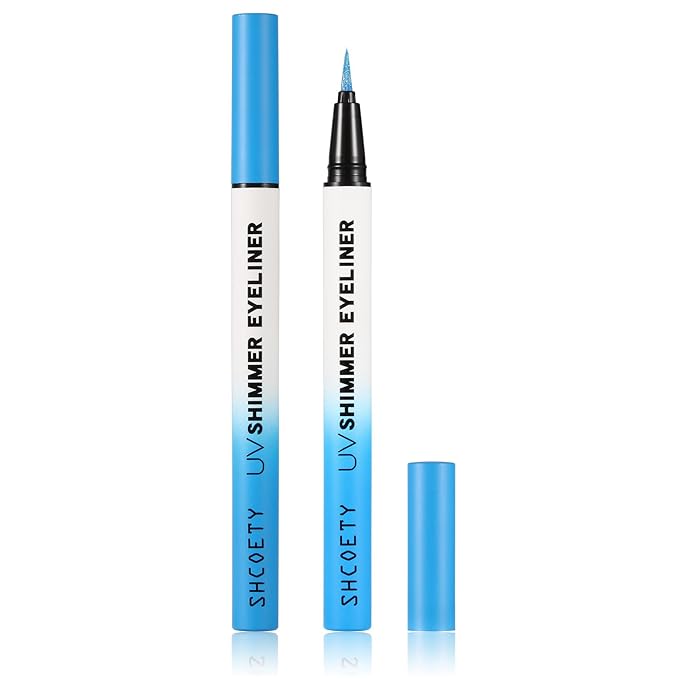 Metallic Neon Liquid Eyeliner, Glitter Neon Colored Eyeliners Pen, High Pigmented, Waterproof Smudge-Proof and Long-Lasting Metallic Eye Makeup for Halloween Christmas,Shimmer Blue