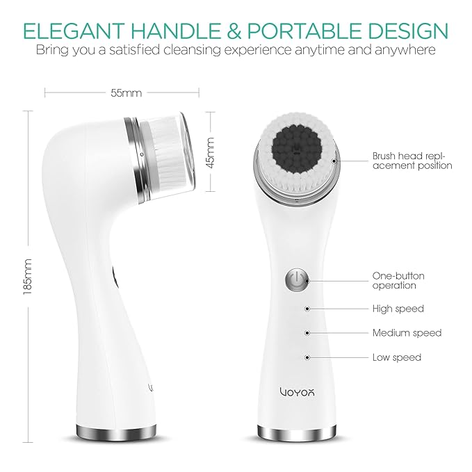 VOYOR Facial Cleansing Brush Rechargeable, Spin Face Brush Waterproof 5-in-1 Body Brush Set for Deep Skin Cleansing, Gentle Exfoliating and Massaging FB500 (White)