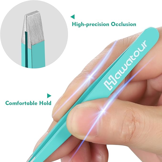 HAWATOUR Tweezers Set, 4Pcs Eyebrows Tweezers for Women, Great Precision for Ingrown Hair, Splinter, Facial Hair Removal, Multicolored