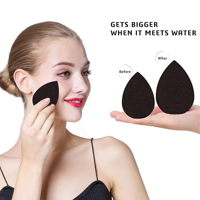 5 Pcs Makeup Sponges Set - 4 Beauty sponges Blending Blenders with 1 Holder and Egg Case, Flawless for Cream, Powder and Liquid (Black)