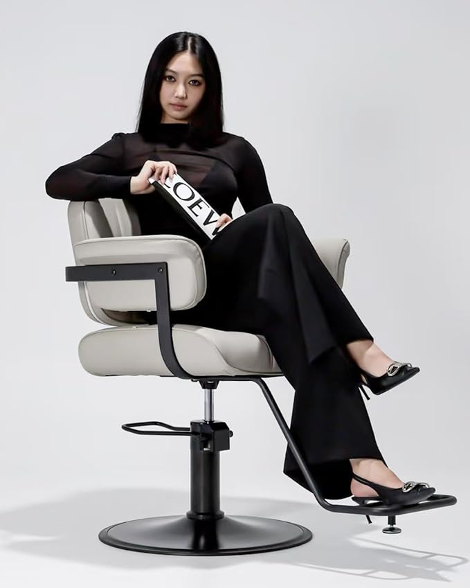 Barber Salon Chair, Extra Wide Hair Styling Chair with Heavy Duty Hydraulic Pump, 360° Swivel Height Adjustable Braiding Design, Luxury Beauty Salon and Barbershop Equipment, Grey