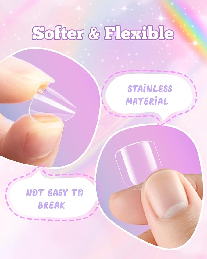 krofaue Kids Nail Tips with Handle - 240Pcs Soft Gel Press on Nails for Girls & Children for Easy DIY Nail Tips Art, 12 Sizes Fingernail Decoration
