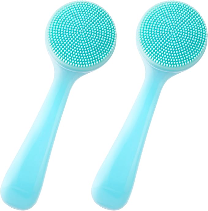 2 Pack Silicone Manual Facial Cleansing Brush, Skin Friendly Waterproof Face Cleaning Scrubber Exfoliator Cleanser for Blackheads Whiteheads Makeup Residues Removal- Blue