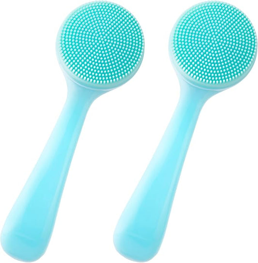 2 Pack Silicone Manual Facial Cleansing Brush, Skin Friendly Waterproof Face Cleaning Scrubber Exfoliator Cleanser for Blackheads Whiteheads Makeup Residues Removal- Blue
