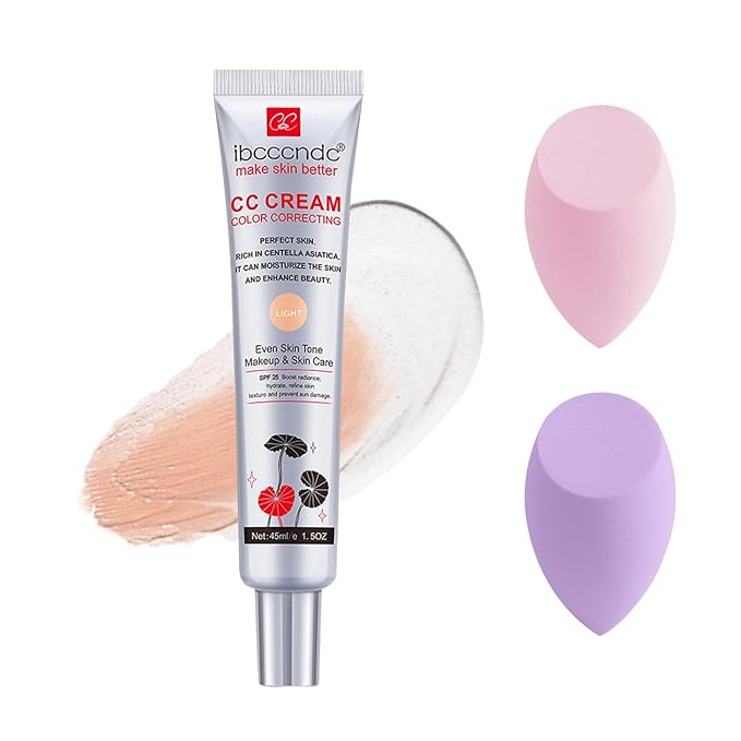 Color Correcting CC Cream Foundation, Invisible Pores Concealer, Rich In Centella Asiatic, Moisturizing And Waterproof CC Cream With Spf 25(LIGHT)