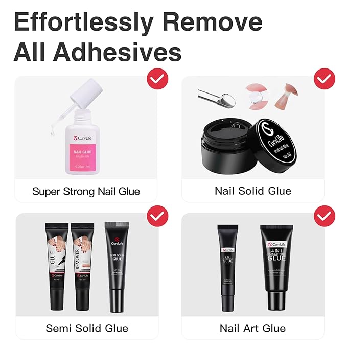 Curvlife Pinpoint Nail Glue Remover for Press on, 60ml Nail Remover for Nails Tips, Gentle Glue Remover for Gel x Nails, Non-Acetone Nail Polish Remover