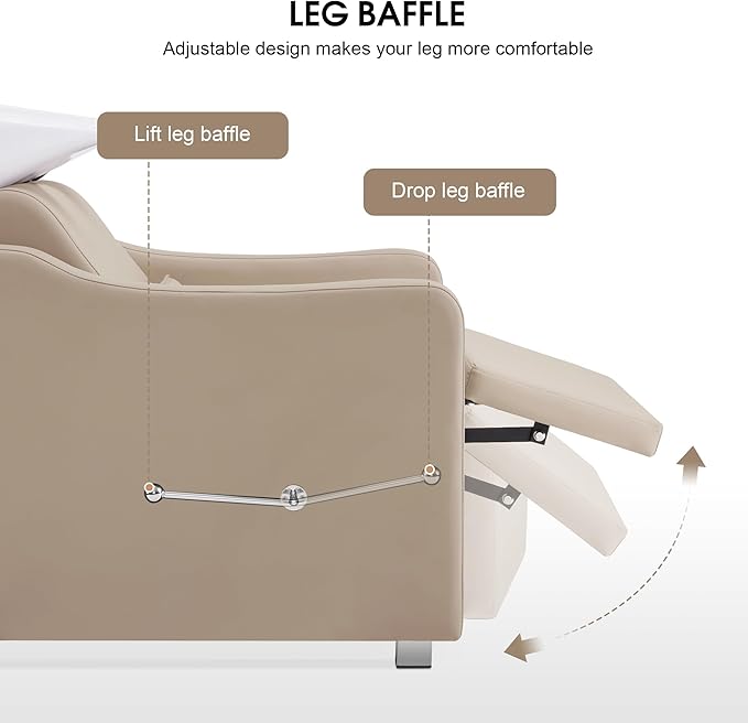 BarberPub Backwash Shampoo Station Chair, Adjustable Porcelain Ceramic Hair Wash Bowl with Chair, Shampoo Station for Barber Shop, Spa Beauty Salon Equipment 9364 (Creamy White)