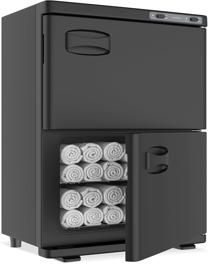 Hot Towel Warmer SalonDepot 46L Large Capacity Spa Towel Warmer with Double Cabinets for Salon, Barber Shop, Massage & Facial (Black)