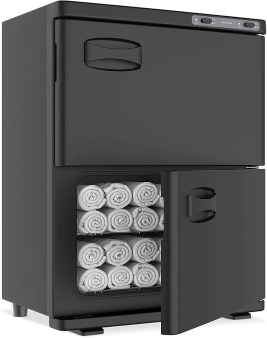 Hot Towel Warmer SalonDepot 46L Large Capacity Spa Towel Warmer with Double Cabinets for Salon, Barber Shop, Massage & Facial (Black)