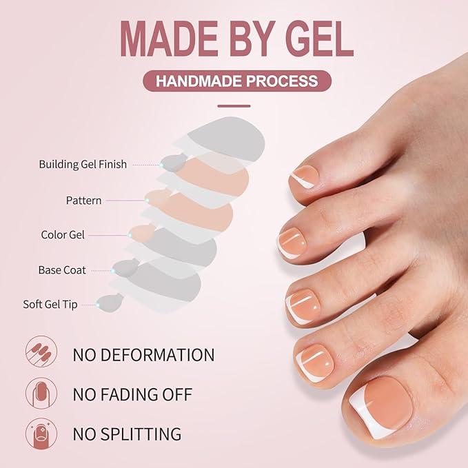 Misssix French Tip Press on Toe Nails, 150Pcs French Square Toe Nail Tips Brown White, Soft Gel False Toenail, Acrylic Soak off Fake Toe Nails for Women Nail Art DIY 15 Sizes