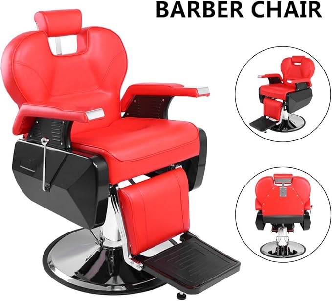mefeir Reclining Barber Chair All Purpose for Hair Stylist Tattoo, Heavy Duty Styling Chair with 360 Degree Swivel Hydraulic Pump, Beauty Salon Spa Shampoo Equipment Red