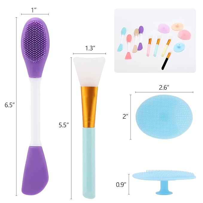 Silicone Facial Mask Applicator - 4 Pcs Face Scrubber, 2 in 1 Face Mask Brush, Lip Exfoliator - Skin Care Tools Set