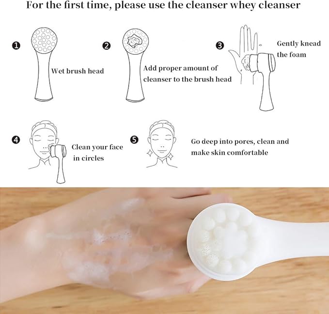 3D Stand Vertical Silicone Facial Wash Brush, Double Sides Face Brush, 2 in 1 Facial Cleansing Brush Manual Dual-action Face Brush for Acne, Clogged Enlarged Pores Sensitive Delicate, Dry Skins (Pink)