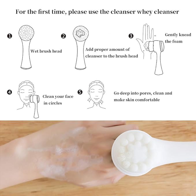 Double Sides Face Brushs, 3D Stand Vertical Silicone Facial Wash Brush, 2 in 1 Facial Cleansing Brush Manual Dual-Action Face Brush for Sensitive, Delicate, Dry Skins (2Pack/Blue)