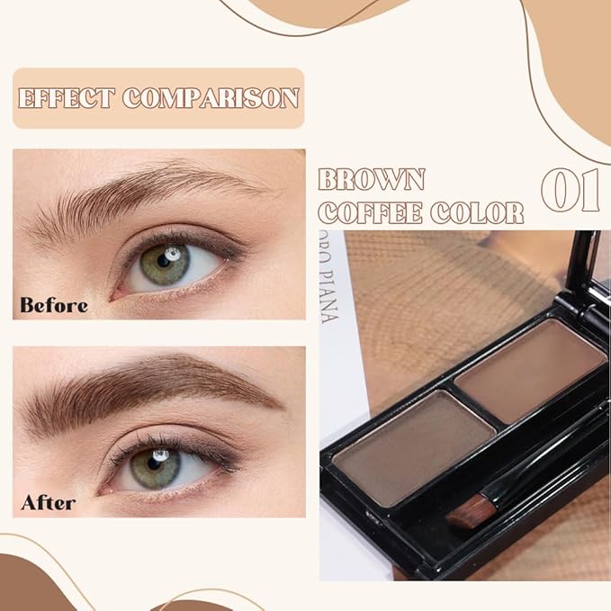 Brow Powder Kit – Long-Lasting Light Brown Gray Color Brow Filler for Full, Defined Natural Brows, Contour Palette with Double-Ended Brush, sombra para cejas-1#