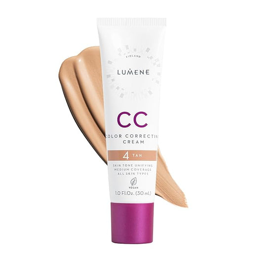 Lumene Color Correcting CC Cream - Lightweight Foundation - Medium Coverage - Redness Reducing Face Makeup for a Glowing Complexion - Vegan Formula + Suitable for All Skin Types - Tan (1 fl oz)