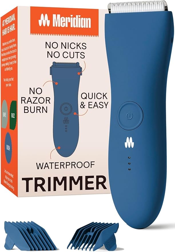 MERIDIAN The Trimmer Original - Body Hair Trimmer for Men, Electric Shaver for Pubic Hair, Chest, Legs & Bikini, Waterproof & Rechargeable, Ocean
