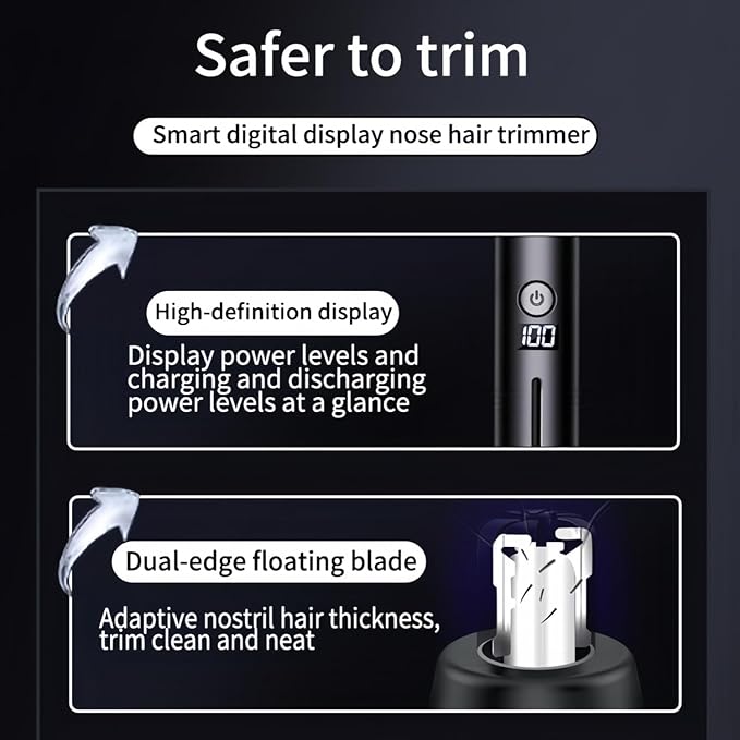 Ear and Nose Hair Trimmer for Men Women with Detachable Head, Professional Painless USB Rechargeable Nose Hair Trimmer, Powerful Motor and Washable Blades, Lightweight Black (Black Single-Piece)