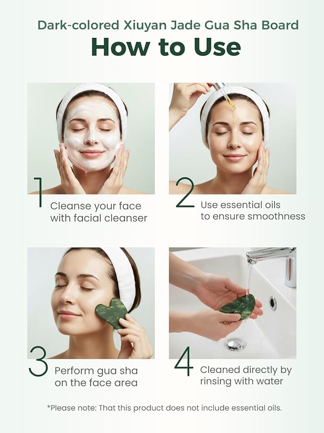 Gua Sha Facial Tools, Natural Jade Stone Guasha Tool for Face Acupuncture Therapy Trigger Point Treatment, Gua Sha Scraping Massage Tool