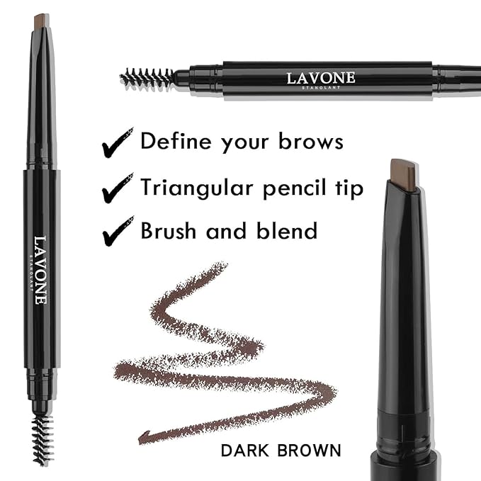 LAVONE Eyebrow Stamp Pencil Kit - Makeup Brow Stamp Trio with Waterproof Eyebrow Pencil, Eyeliner, Pomade, Dual-ended Brush - Dark Black