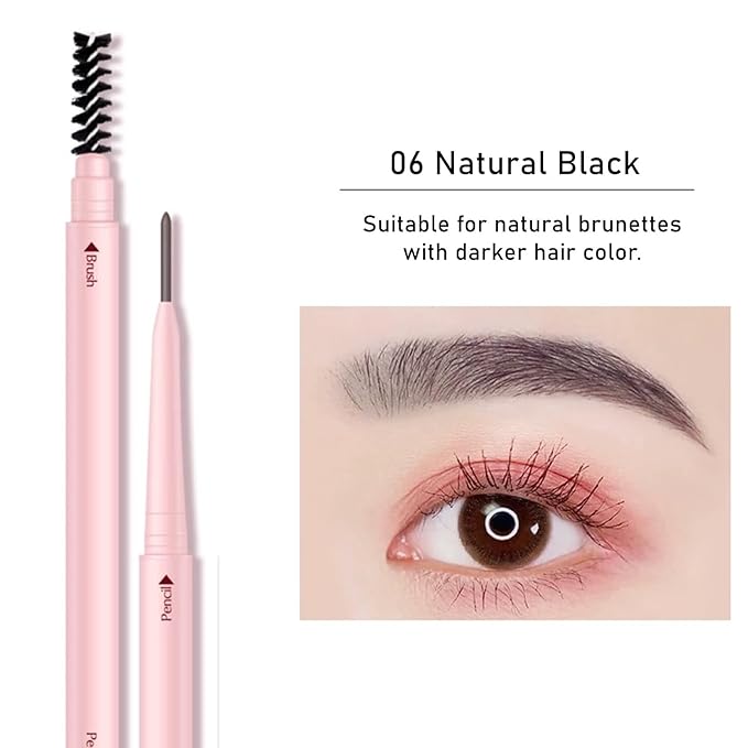 Black Eyebrow Pencil,1Pack Micro Brow Pencil Waterproof Smudgeproof,Ultra-Precise Tip Long-Lasting Eyebrow Pencils for Women Natural Looking Eyebrows,Built-In Spoolie Brush,06 Natural Black.