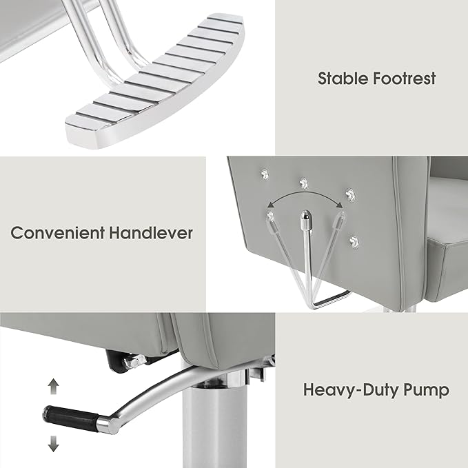 BarberPub Classic Hydraulic Recliner Barber Chair Antique Hair Spa Salon Styling Beauty Equipment 3123 (Grey)