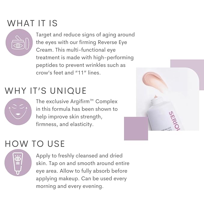 Serious Skincare Reverse Lift Tightening Eye Cream with Peptides, Hydrating Anti-Aging, Temporarily Lift Eyelids, Eyebrow, Under Eye Skin Firming Wrinkle Formula, Women, Men,1 Fl. Oz.